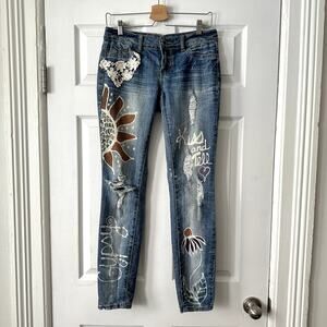 Hot Kiss Y2K Upcycled Mid-Rise Skinny Jeans Sz 7